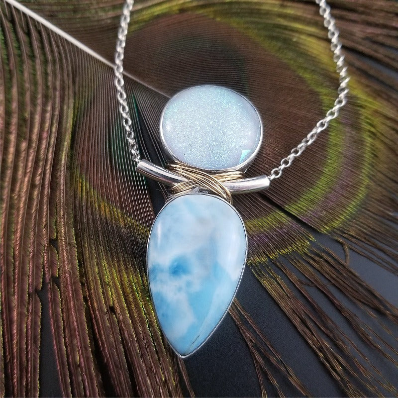 SEA GODDESS Locking Soft Collar, Larimar & Dichroic Glass