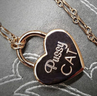 Sweet, yet a solid statement of ownership. A delicate BDSM submissive chain collar with engraved lock. Purr-fect for kittens.