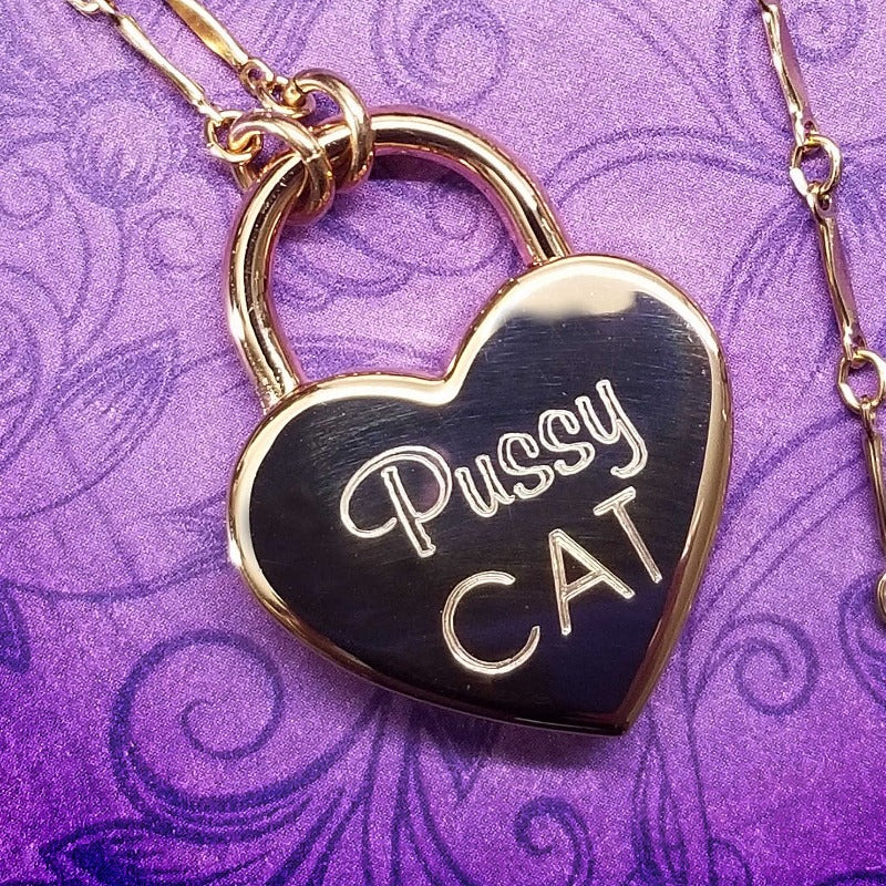 Sweet, yet a solid statement of ownership. A delicate BDSM submissive chain collar with engraved lock. Purr-fect for kittens.
