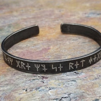 Share a secret. Ancient looking fonts create unique cuffs with a secret message. The outside inscription is Kanji symbols. Traditional Cuff with gap. All Sterling Silver, heavily oxidized. Message: You Are My Secret Heart