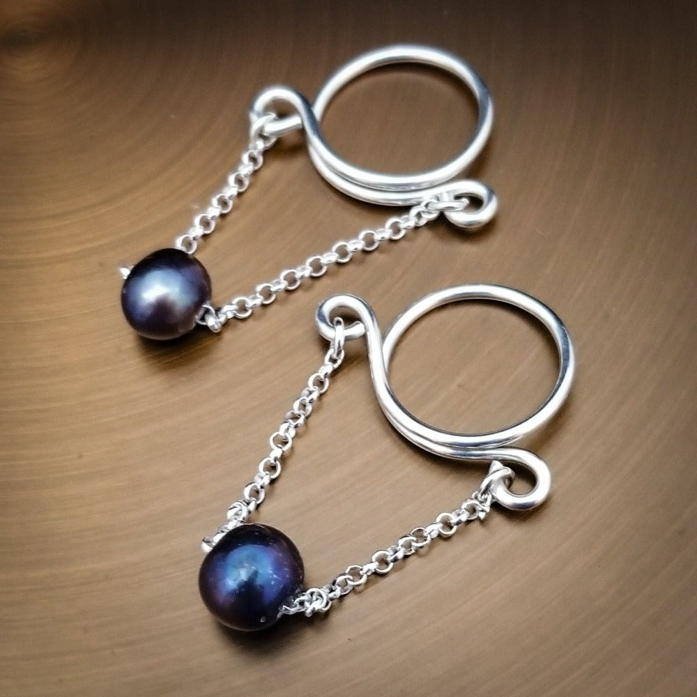 NIPPLE RINGS, PAIR, Precious Metal & Freshwater Pearls {non-piercing,  adjustable}