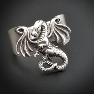 Dark and mystical, the dragon symbolizes wisdom, power and strength. Sterling Silver Ring