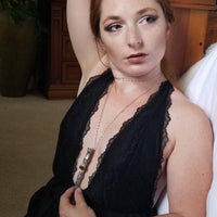 An BDSM gemstone necklace with a kinky secret. The ultimate luxury, this beauty is unlike any jewelry you've seen! The sterling silver cage holds a sleek and sexy stainless steel vibrator. So discreet, no one will ever guess. 