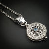 LIMITED EDITION PHOTO LOCKET, Celtic Good Luck Medallion with Swiss Blue Topaz