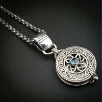 LIMITED EDITION PHOTO LOCKET, Celtic Good Luck Medallion with Swiss Blue Topaz