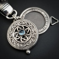LIMITED EDITION PHOTO LOCKET, Celtic Good Luck Medallion with Swiss Blue Topaz