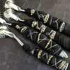 Artisan pin wheels are stainless steel Wheel, hand wrapped with luxurious Black Sari Silk and embellished with wire and mixed metal beads. An absolute must for your toy box!