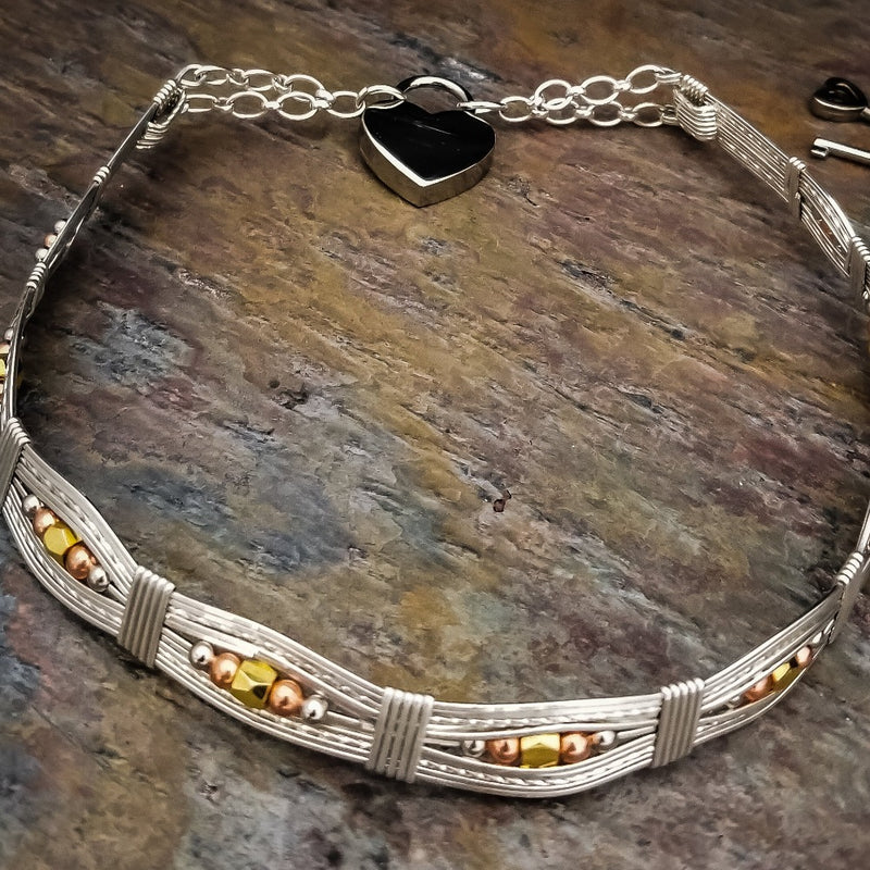 BEADED Submissive Collar, Sterling with Mixed Metal Beads