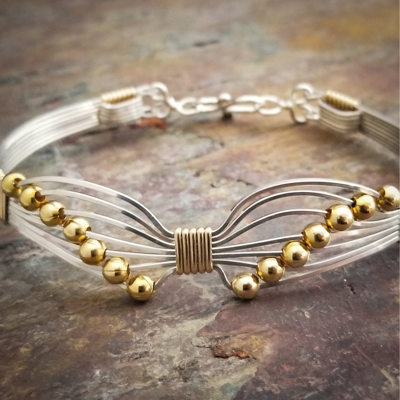 BUTTERFLY Bracelet, Sterling Silver with Gold Beads