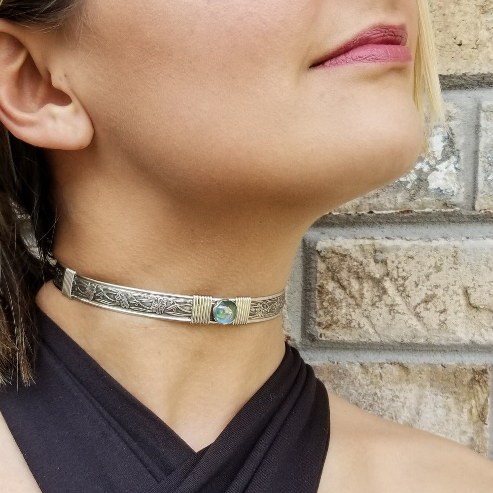 Soft and Sweet Locking Gemstone Collar, Sterling & Rainbow Topaz, My Secret Heart Studios
