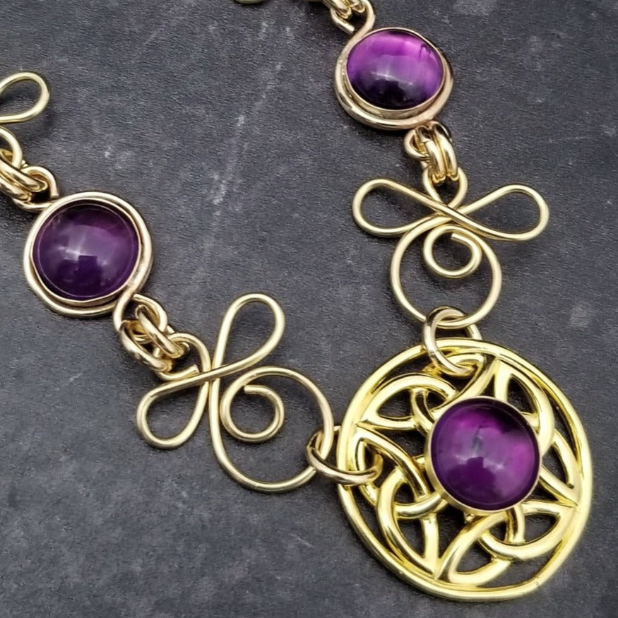 COLLAR, Submissive Locking Triquetra & Gems, CELTIC PRIESTESS, AMETHYST and 14K Gold Filled