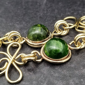 COLLAR, Submissive Locking Triquetra & Gems, CELTIC PRIESTESS, Nephrite Jade and 14K Gold Filled