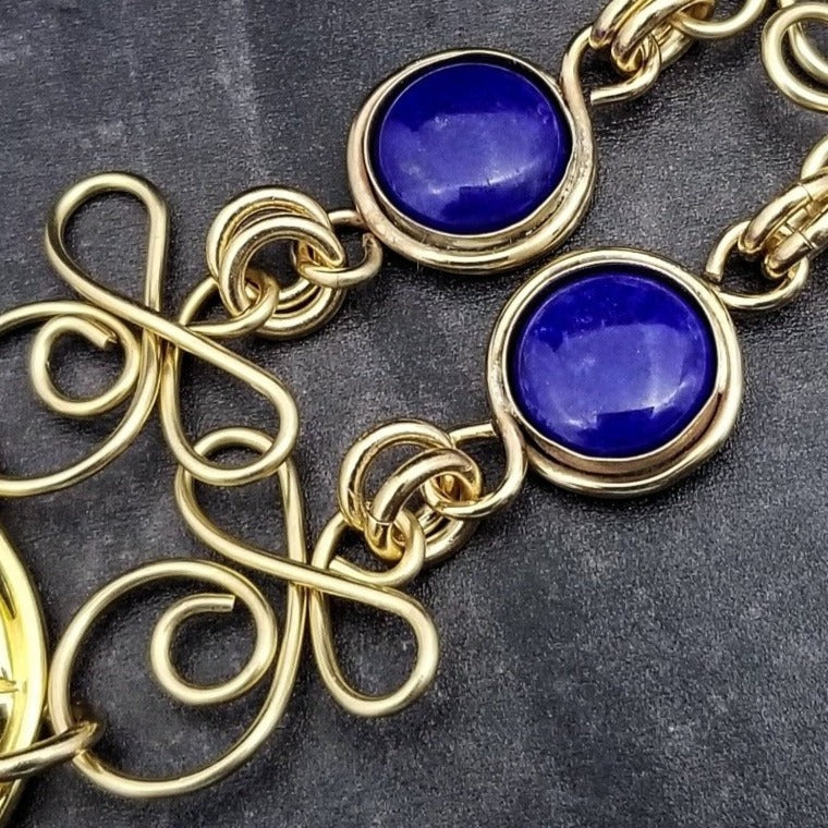 COLLAR, Submissive Locking Links & Gems, CELTIC PRIESTESS, LAPIS LAZULI and 14K Gold Filled