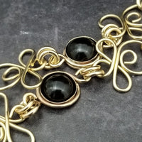 COLLAR, Submissive Locking Triquetra & Gems, CELTIC PRIESTESS, BLACK ONYX and 14K Gold Filled