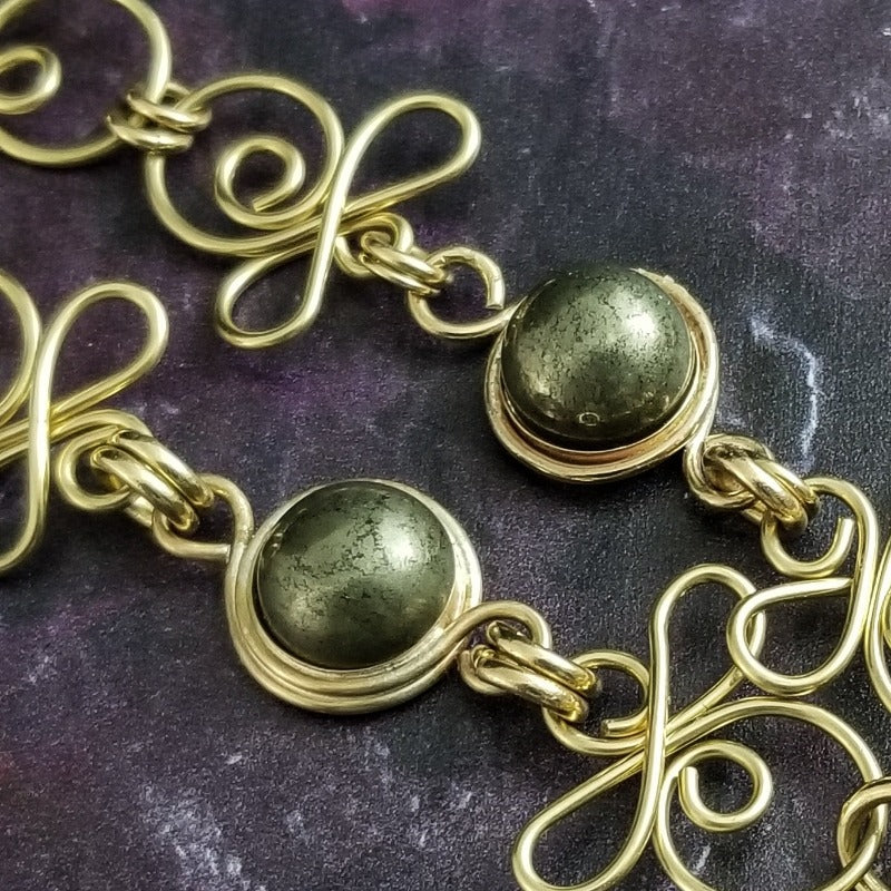 COLLAR, Submissive Locking Triquetra & Gems, CELTIC PRIESTESS, PYRITE and 14K Gold Filled