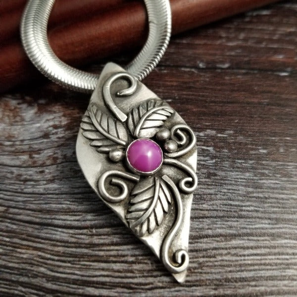 Floral Garden Pendant, Kami, Sterling with Star Ruby {One Of A Kind}
