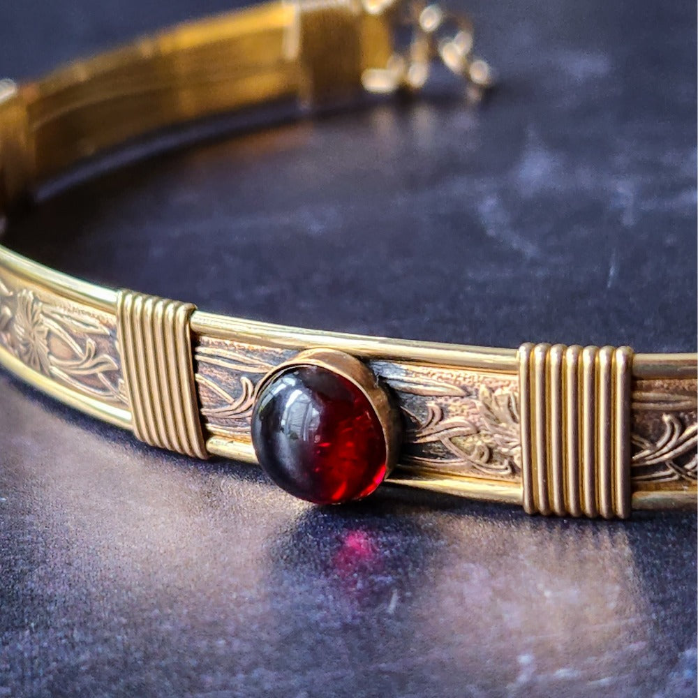 Soft and Sweet Locking Gemstone Submissive Collar, Garnet, My Secret Heart Studios