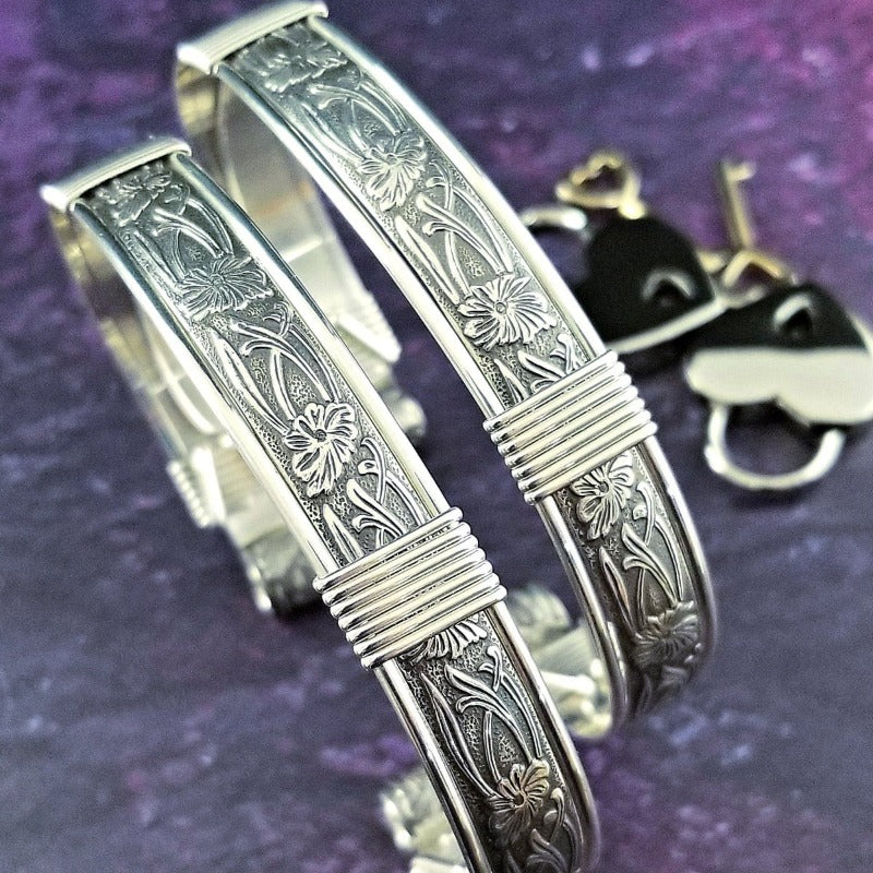 SOFT and SWEET, Sterling Silver w/ Sterling Accents, Submissive Handcuff or Ankle Bracelets (Pair)