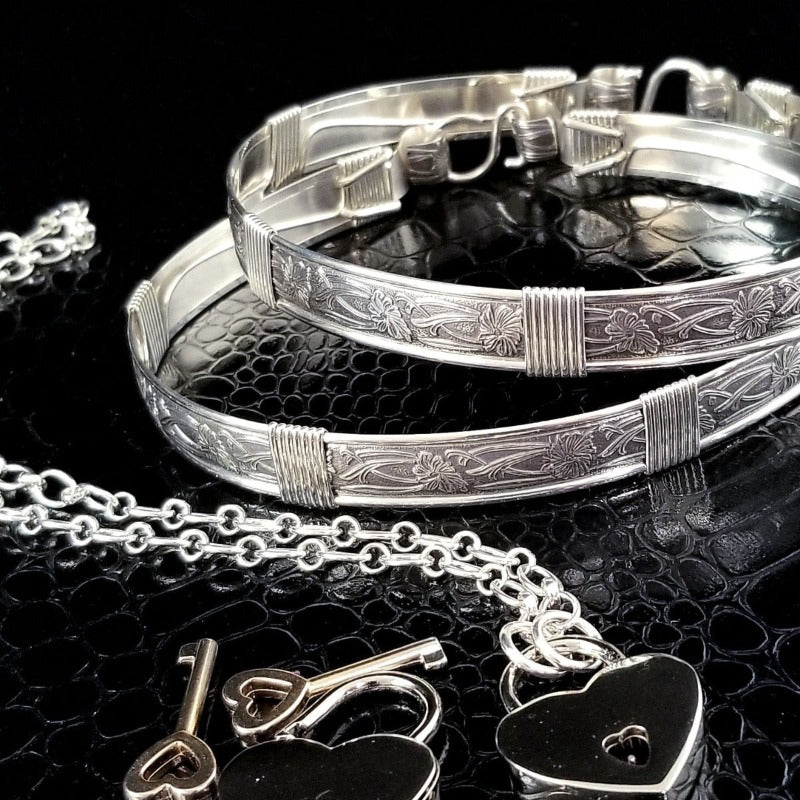 SOFT and SWEET, Sterling Silver w/ Sterling Accents, Submissive Handcuff or Ankle Bracelets (Pair)