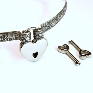 Sterling Silver Soft and Sweet Handcuff Bracelets by My Secret Heart Submissive Jewelry, Heart Padlock