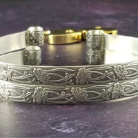 These artisan handcuffs / ankle restraints are hand crafted in a pretty feminine floral pattern that is the epitome of feminine grace. 