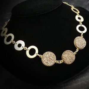 Day Collar, {Locking} Copper Druzy & Matte Golden Circles Chain