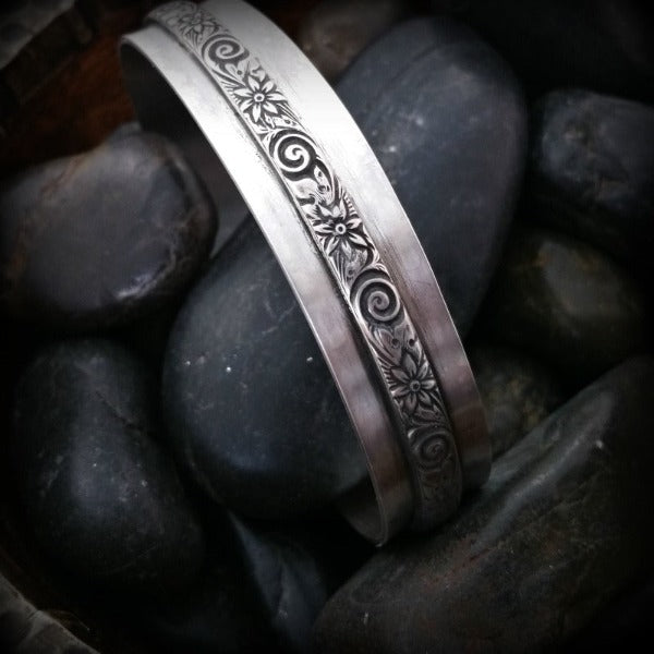 WILD FLOWER Wide Cuff Bracelet, Sterling Silver