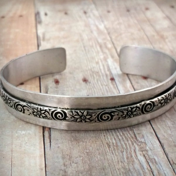 WILD FLOWER Wide Cuff Bracelet, Sterling Silver