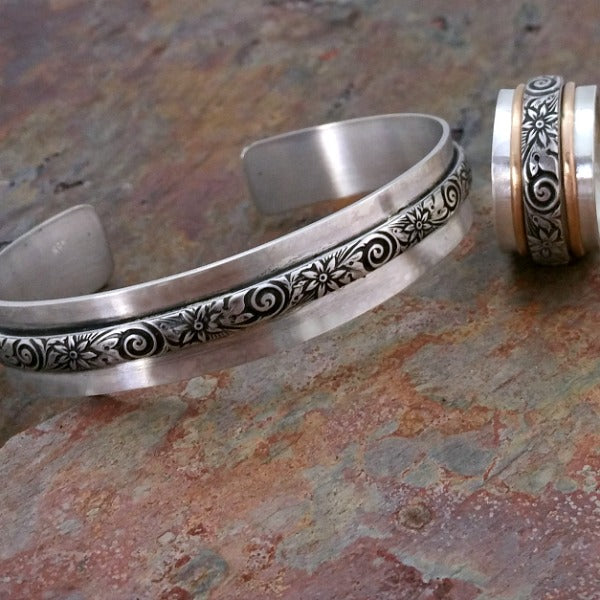 WILD FLOWER Wide Cuff Bracelet, Sterling Silver