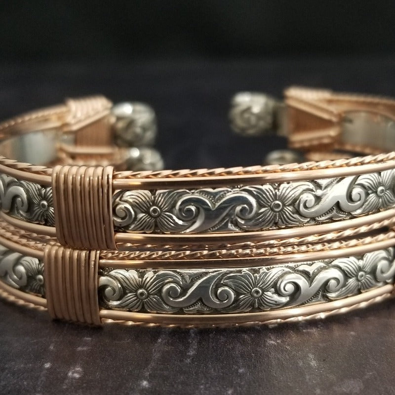 ZUZY Handcuff Bracelets, {PAIR} Sterling with Rose Gold Accents